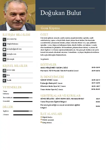 Gemi Kaptanı CV Örnekleri cv indir
